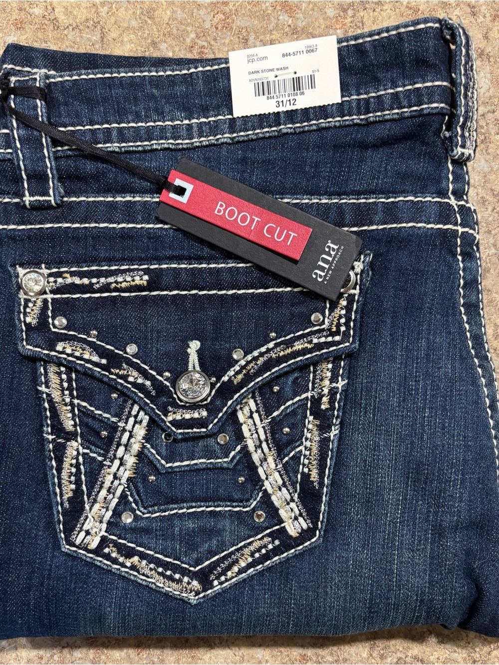 a.n.a Dark Indigo Boot Cut Women's Jeans with Embellished Back Pockets